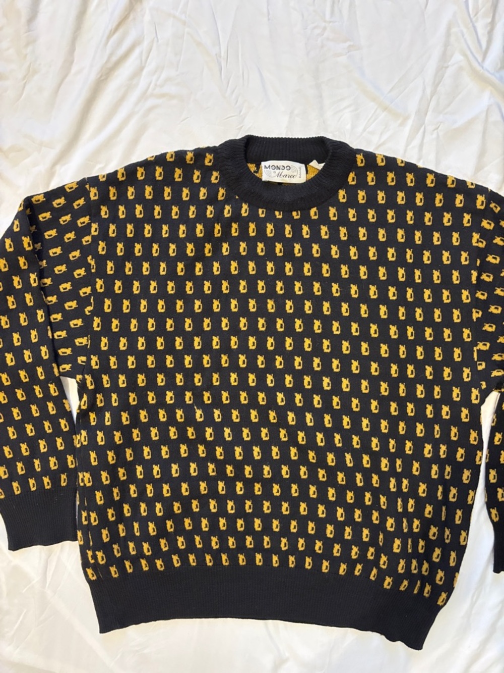 Black & Golden Yellow Patterned Crewneck Sweater Mondo Marco SZ L